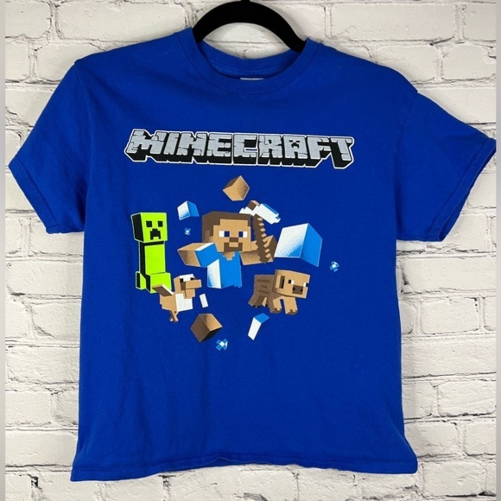 Minecraft kids blue Steve creeper chicken graphic tee size large